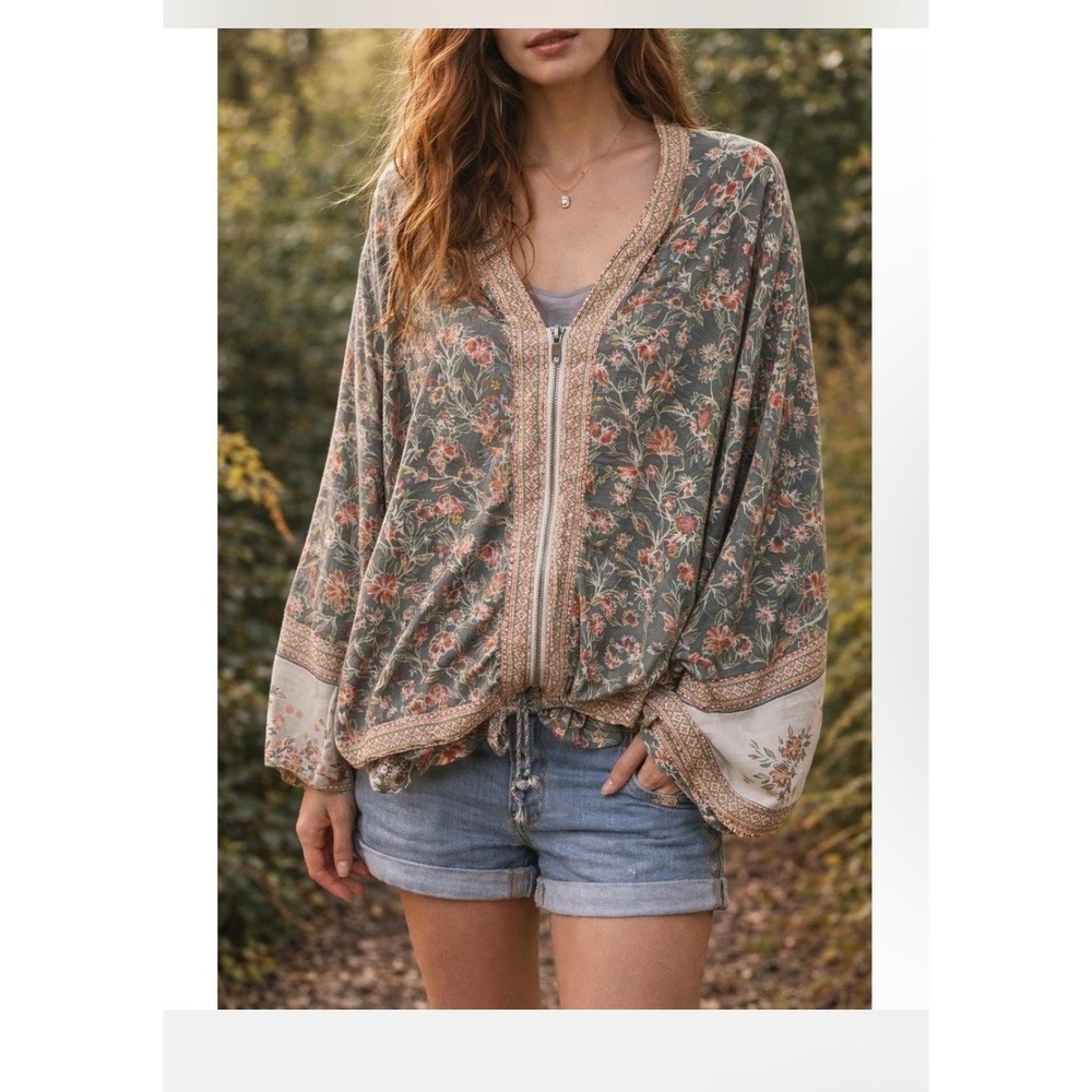 Free People Wildflower cinched kimono Mixed Print Boho M/L - Picture 1 of 6